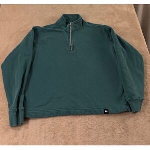American Giant Quarter Zip Sweatshirt Mens Medium Green Cotton Pullover EUC